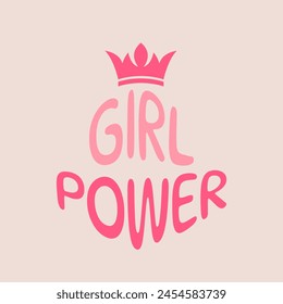 Girl power typography poster. Girl power brush lettering on pink background. Women's empowerment concept. Feminism slogan as logo