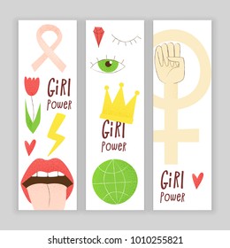 Girl power, vector feminist design, hand drawn concept