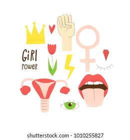 Girl power, vector feminist design, hand drawn concept