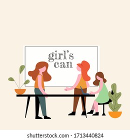 Girl power vector illustration in colorful modern flat style 
