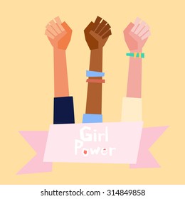 Girl Power Vector Illustration In Flat Style.  Feminism Symbol.