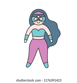 Girl power. Vector illustration in linear flat style - feminism concept - we can do it - girl showing fist - symbol of female power and woman rights.  International womens day graphic in vector.