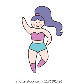 Girl power. Vector illustration in linear flat style - feminism concept - we can do it - girl showing fist - symbol of female power and woman rights.  International womens day graphic in vector.