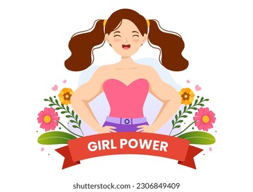 Girl Power Vector Illustration to Show Women Can Also Be Stronger and Independent in Woman Rights and Diversity Flat Cartoon Hand Drawn Templates