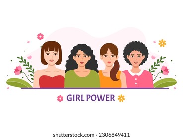 Girl Power Vector Illustration to Show Women Can Also Be Stronger and Independent in Woman Rights and Diversity Flat Cartoon Hand Drawn Templates