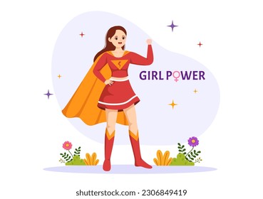 Girl Power Vector Illustration to Show Women Can Also Be Stronger and Independent in Woman Rights and Diversity Flat Cartoon Hand Drawn Templates