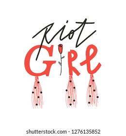 Girl power vector illustration slogan design. Feminism symbol. Stylish print for t-shirt. "RIOT GIRL" sign.