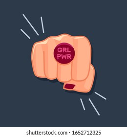 Girl power. Vector illustration of a strong woman's fist. Protest background. Ring on a finger.