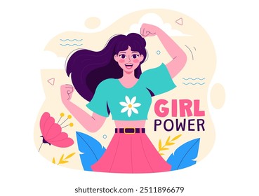 Girl Power Vector Illustration to Women as Strong and Independent, Advocating for Women's Rights and Diversity in a Flat Style Cartoon Background