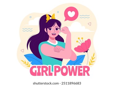 Girl Power Vector Illustration to Women as Strong and Independent, Advocating for Women's Rights and Diversity in a Flat Style Cartoon Background