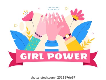 Girl Power Vector Illustration to Women as Strong and Independent, Advocating for Women's Rights and Diversity in a Flat Style Cartoon Background