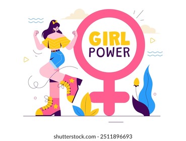 Girl Power Vector Illustration to Women as Strong and Independent, Advocating for Women's Rights and Diversity in a Flat Style Cartoon Background