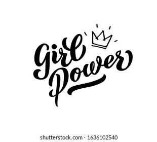 Girl power = vector lettering of hand drawn . GRL POWER hand lettering. Feminist slogan, phrase or quote. Modern vector illustration for t-shirt, sweatshirt or other apparel print.
