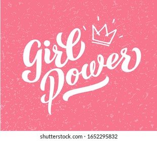 Girl power - vector lettering of hand drawn. GIRL POWER gold hand lettering. Feminist slogan, phrase or quote. Modern vector illustration for t-shirt, sweatshirt or other apparel print. EPS  10