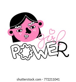 Girl power vector print. Design for posters, stickers, embroidery, badges, pins and clothing