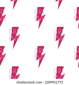 Girl power vector seamless pattern. Feminism concept. Pattern with pink lightning. White background