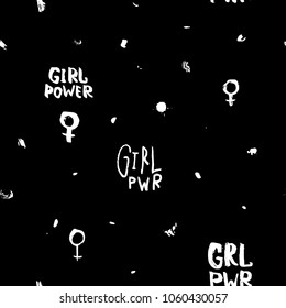 Girl power venus feminist lettering seamless pattern. Calligraphy inspiration graphic design typography textile element. Hand drawn card. Simple vector sign. Protest patriarchy sexism misogyny female