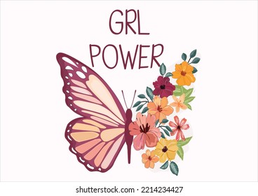 girl power watercolor paint brush grl pwr butterfly flower summer spring fashion etc