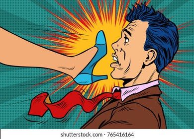 girl power, woman fights with a man. Gender conflicts and inequality. Pop art retro vector illustration