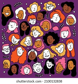 Girl power women's day vector illustration. Female rights diversity 