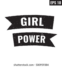 Girl power. Words with retro ribbon. Flat vector icon, symbol, design illustration on white background. Can be used for feminism. posters, t-shirt, postcard, banner.