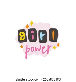 Girl power. Y2K. Funny cartoon illustration. Vector quote. Comic element for sticker, poster, graphic tee print, bullet journal cover, card. 1990s, 1980s, 2000s style. Bright colors