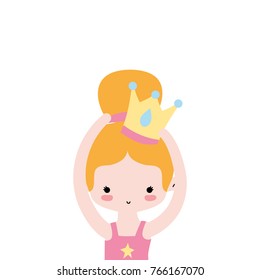 girl practice performance ballet with bun hair and crown
