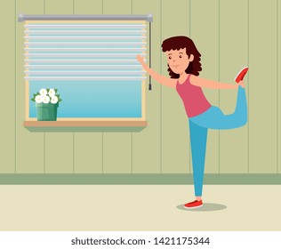 girl practice yoga healthy exercise in the home
