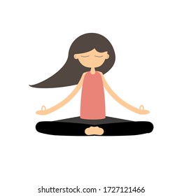 Girl practices yoga in the Lotus position. The concept of meditation and relax. Stock vector illustration in a flat style.