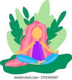 
The girl practices yoga in nature. Lotus position