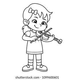 Girl Practicing Music With Her Violin BW.