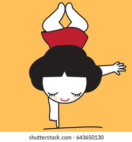 Girl Is Practicing Yoga Body Balance Concept Card Character illustration