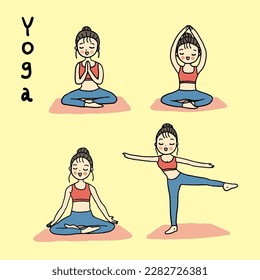 Girl practicing yoga, drawing style vector illustration