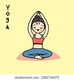 Girl practicing yoga, flat design style vector illustration