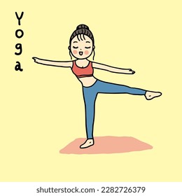 Girl practicing yoga, flat design style vector illustration