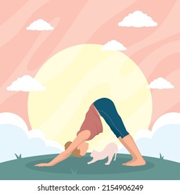 girl practicing yoga in landscape scene