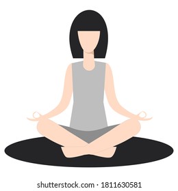 Girl practicing yoga in lotus meditative pose. Monochrome vector illustration. Woman meditation. Isolated on a white background. 