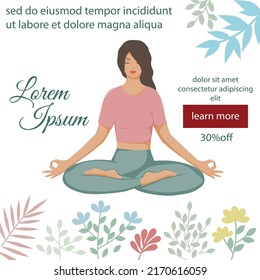girl practicing yoga on the nature, banner template