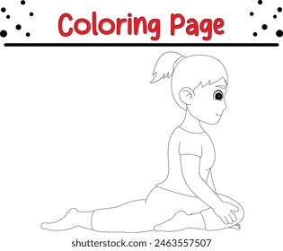 girl practicing Yoga pose coloring book page for kids