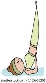 girl practicing yoga. sarvangasana, vector doodle hand drawing illustration