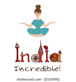 Girl Practicing Yoga. Vector illustration