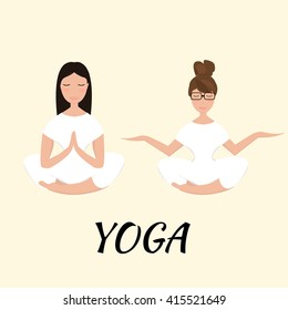 Girl Practicing Yoga. Yoga for women. Yoga poses. Vector illustration