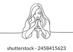 Girl praying continuous line art drawing isolated on white background. Chuch, bible, christian, vector illustration