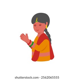 Girl Praying, Diwali, Hindu, Indian Symbol Illustration