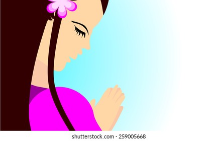 Girl praying to god- Beautiful girl praying peacefully in vector format 