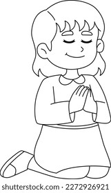 Girl Praying Isolated Coloring Page for Kids