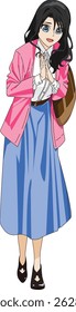 Girl Praying Pretty Woman Character With Folding Hands Vector