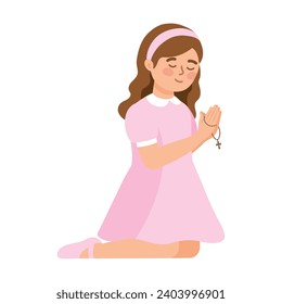 girl praying with rosary isolated design