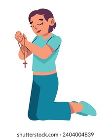 girl praying with rosary isolated design