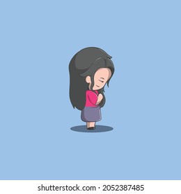 Girl praying for thanksgiving greeting vector icon illustration has seen from the side	